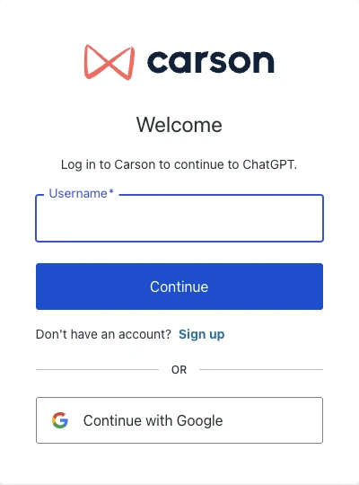 Carson's sign-in page, opened from ChatGPT.